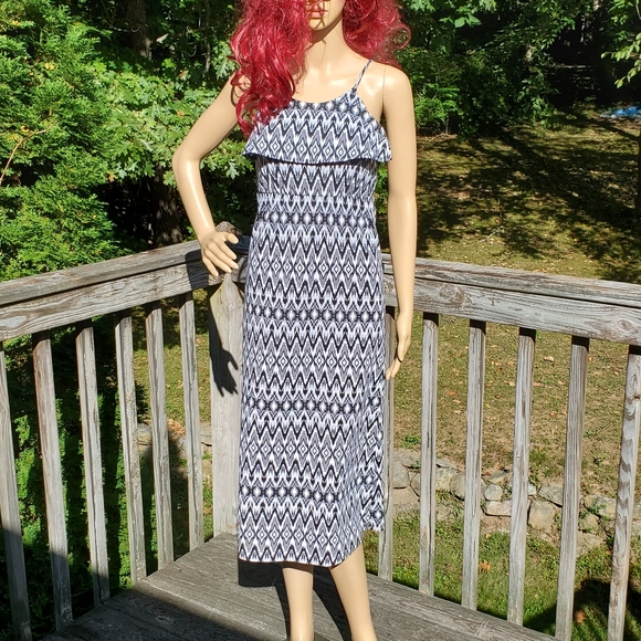 Miss Understood Black White Grey Print Midi Spaghetti Strap Dress Size M - Picture 9 of 15